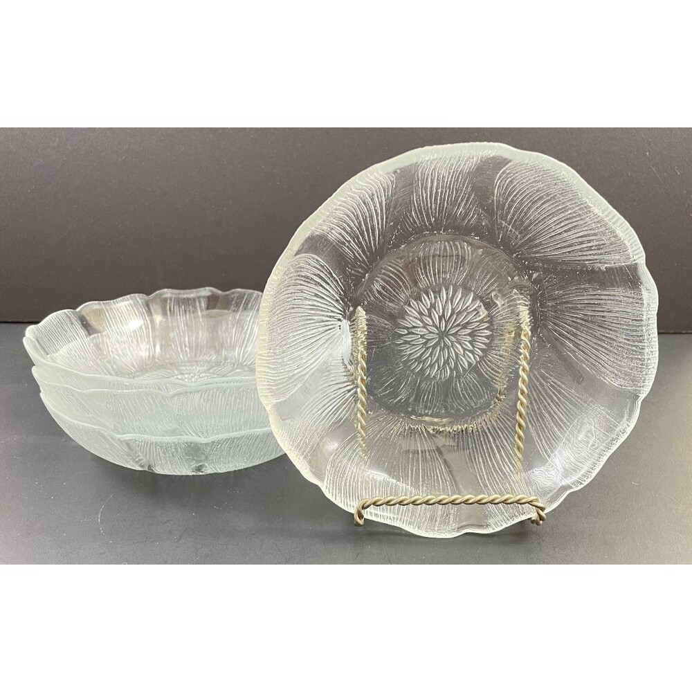 Arcoroc Fleur Berry Dessert Bowl 5.75"Set fo 4 Clear Floral Fruit France Vintage